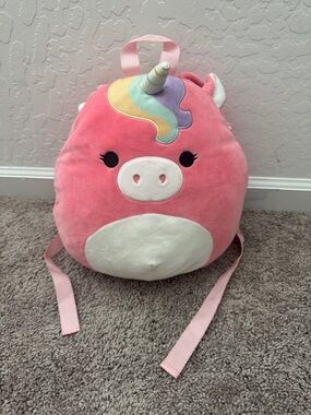 Squishmallows Pink Unicorn Plush Backpack with Rainbow Horn